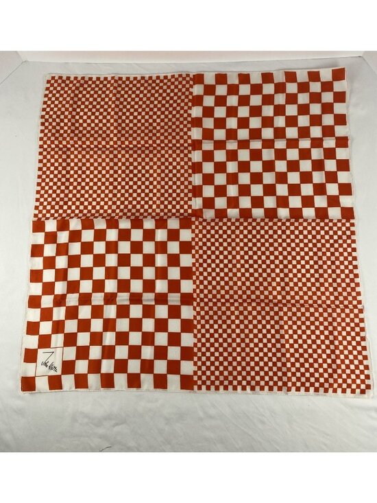 John Weitz Accessories - John Weitz Vintage Orange & White Checkered Scarf 26" Square Made In Italy